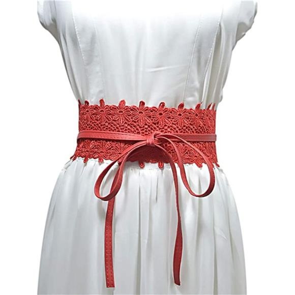 Women\'s Lace-Flower Waist Belt Bow Tie Wrap Around Soft Leather Boho Corset main image 4
